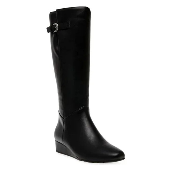 New Anne Klein Flex Mollie Knee High Boots Low Wedge Black Sz 6.5 - Picture 1 of 15